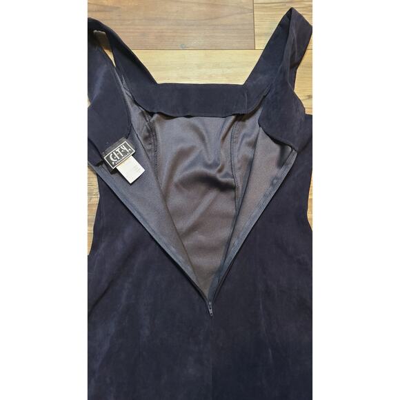 VTG City Triangles Sheath Dress Womens 9 90's Y2K Velvet Blue/Black Square Neck - Picture 3 of 9